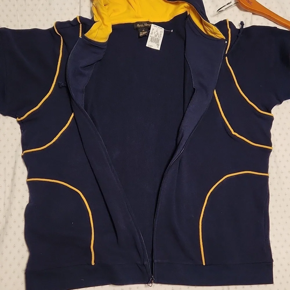 Ashley Stewart Plus sz blue/yellow short sleeve zip-up hoodie sz 2X